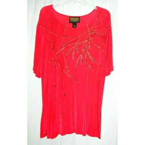 Picadilly Fashions Red Black Gold Abstract Acetate Travel No Wrinkle Shirt M